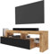 Selsey Meuble TV 172 cm Armoire De Télévision Debout Asymétrique Éclairage LED Façade Noire Chêne Wotan Asten