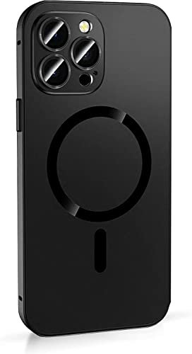 Nimedala Magnetic Charging Aluminium Metal Bumper Matte Case Cover for iPhone 14 13 Plus Pro Max, Supports Wireless Charging, Phone Case with the Origin of Built-in 36 Magnets (Black,for iPhone 14)