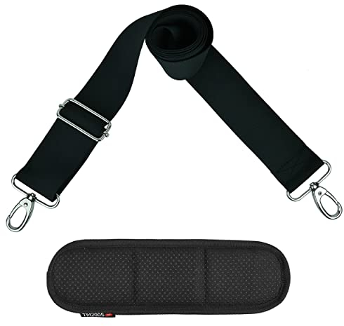 Taschengurt zum Wechseln, Schultergurt für Taschen breit, mit Karabiner aus Metall und dickem Anti-Rutsch Polster, Schwarz 5 cm, bis zu 156 cm lang von taschenmann2005