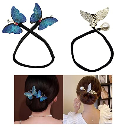 Naisfei Pferdeschwanz Haar Styling,2 Stück Schönheit DIY Frisur, Kristall Kopfkette,Brötchen-Maker Lazy Frisur,Schmetterling, Fischschwanz,French Twist Hairstyle Bun Hair Accessories