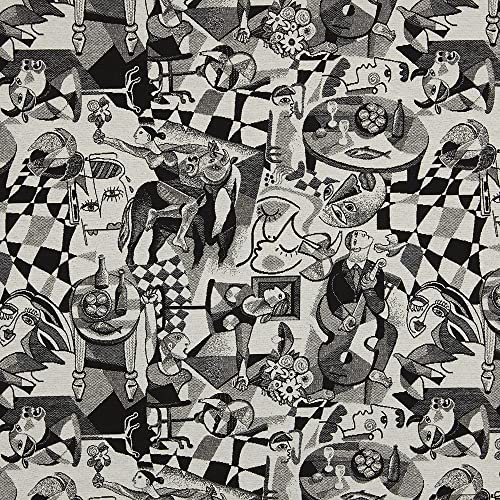 Kt KILOtela - Polsterstoff, Jacquard Gobelin, Stuhlbezug, Kissen, Kopfteil, Sofa, Taschen, verschleißfest, Nähen, 100 cm Länge x 280 cm Breite, Guernica Luno, Schwarz, Weiß - 1 Meter