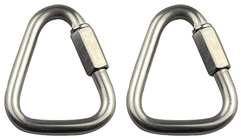 TopHomer Moschettone fibbia, 2 catene a triangolo da 12 mm, in acciaio inox triangolo fibbia arrampicata moschettone Quick Connect, molla a scatto chiave gancio vite cancello fibbia