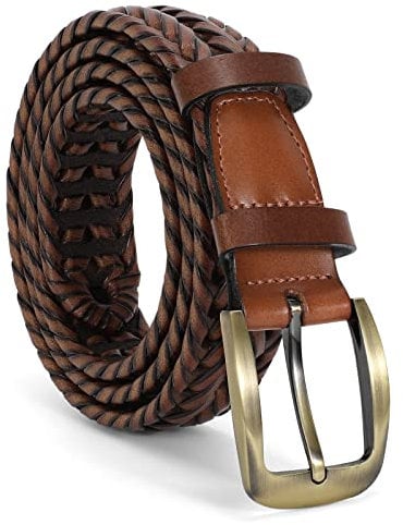 JASGOOD Men's Braided Leather Belt Braided Woven Belt for Men Casual Jeans with Solid Strap Single Prong Buckle (C-Brown,Suit for Pant Size 32-37 inch)