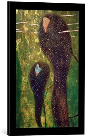 kunst für alle Bild mit Bilder-Rahmen: Gustav Klimt Nixen Silberfische - dekorativer Kunstdruck, hochwertig gerahmt, 40x60 cm, Schwarz matt