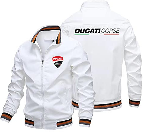 BOMMEL Herren Summer Casual Bomberjacke Für Ducati Print Leichte Dünne Fliegerjacke Varsity Baseball Jacken Mit Taschen Durchgehendem Reißverschluss Frühling Herbst Übergangsjacke,D,S