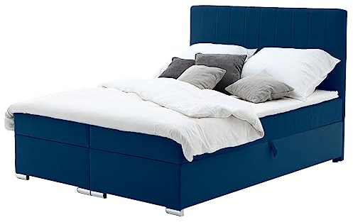 Healancy Biomedical Boxspringbett 160 x 200 cm - Bett mit Bettkasten - Gross Stauraumbett - Modern Polsterbett mit Conteiner, Topper und Bonellmatratze, Doppelbett - Schlafzimmer - Marineblau