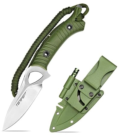 TONIFE Explorer Feststehendes Messer mit Scheide 8Cr14MoV Klinge Multifunktionales Überlebensmesser, Glasfaserverstärkter Nylongriff für Outdoor EDC Messer (Grün+Satin)