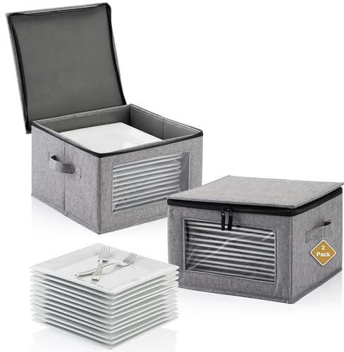 China Storage Container for Charger Plate - 10 W x 7 H - Includes 12 Felt Dividers. Hard Shell and Stackable with Padded Interior