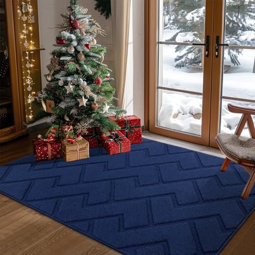 Biscpro Door Mat, 90x150 cm DoorMat Indoor Washable, Doormat Indoor Dirt Trapper Non-slip,Absorbent Inside Entrance Rug Mat for Entryway,Patio,Garden,Laundry Room,Pets - Navy Blue