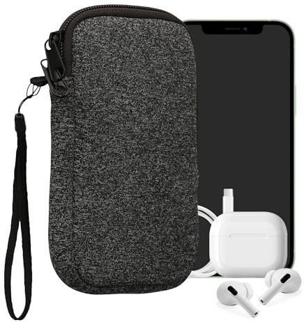kwmobile Handytasche für Smartphones XL - 6,7/6,8 - Neopren Handy Hülle Anthrazit Weiß - Handy Tasche 17,2 x 8,4 cm Innenmaße