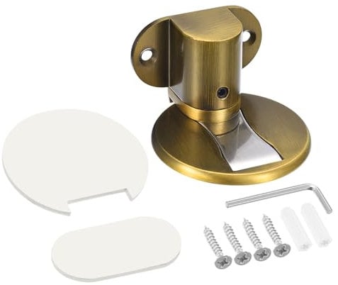 uxcell Magnetic Door Stopper, Adjustable Door Stops Door Catch Magnets Floor Door Holder with Self Adhesive and Screws, Brass Tone