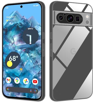 HSP Coque pour Google Pixel 8 Pro [Anti-poussière] étui de protection en silicone TPU premium | Résistant aux rayures Antichoc | Protecteur d'écran et de caméra | Clair Translucide | Transparent