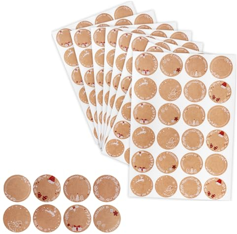 Aufkleber Weihnachten, 480 Stücke Weihnachtsaufkleber, Weihnachtsaufkleber Selbstklebend, Kraftpapier Aufkleber Zum Beschriften, für Weihnachtskarten, Geschenktüten, Weihnachtsgeschenke