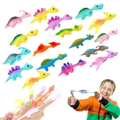 xlwen Slingshot Dinosaur Toy 20 Stück Fliegender Finger-Dinosaurier,Dinosaur Toy Party Toy,Spielzeug Dinosaurier Spielzeug für Kinder Teenager,Lustiges Spielzeug FüR Kinder,Zufällige Farbe