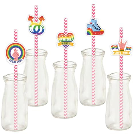 Rainbow Paper Straws Drinking - 24Pcs Pride Accessories Drinking Straws Cocktail Straws Biodegradable Straws for Juices Shakes Smoothies Party Supplies Birthday Wedding Gay Pride Decorations