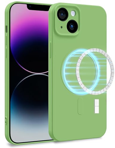 MyGadget Cover [ MagSafe ] per Apple iPhone 14 Plus - Custodia in Silicone Morbido a Doppio Strato – Case con Protezione Fotocamera & Fodera Interna - Verde