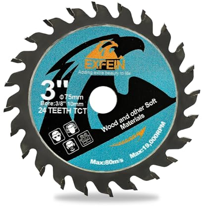 EXFEIN 75mm Holz-Trennscheibe - 24T TCT Hartmetall bestückte Zähne Kompaktes Kreissägeblatt, Allzweck für Schneiden in Holz Kunststoff und Verbundwerkstoffen