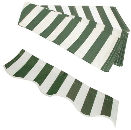 HCZION Markisenstoff Ersatzstoffe Für Einziehbare Klemmmarkise, 4×3m Markisenbespannung Ersatz Markisenstoff, Wasserdichtes Langlebiger Stoff Für Markise Grün Weiße Streifen (Size : (16x13ft) 5x4m)