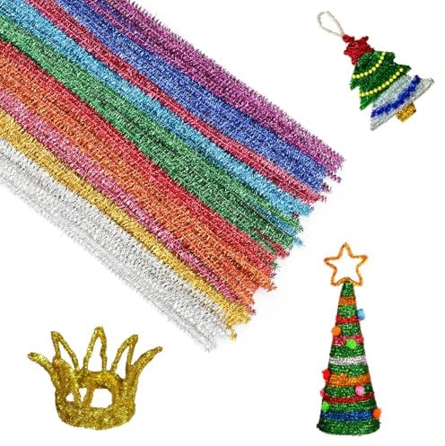 KINGLAKE Pfeifenputzer 100 Stück, Pfeiffenputzerdraht Glänzend Bunt, 30CM Pfeiffenputzerdraht Biegbar, Pfeifenreiniger Zum Basteln, Dekorieren, Weihnachten