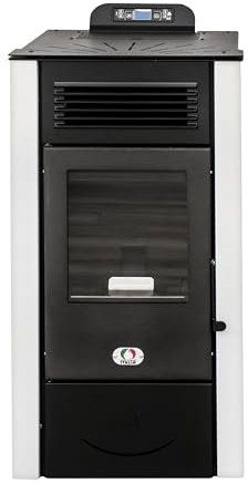 STUFE A PELLET ITALIA San Diego 14 Kw Canalisée - Poêle à Air Ventilé Efficacité 92% Chauffe 130m² Autonomie 20H Programmable 5 Vitesses et Puissances Garantie 24 Mois Blanc