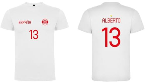 Camiseta Personalizada España | Regalos Originales | Regalo Original para Aficionados del Futbol | Camiseta Unisex España (FR/ES, Letras, XL, Regular, Regular, Blanco, Mujer)
