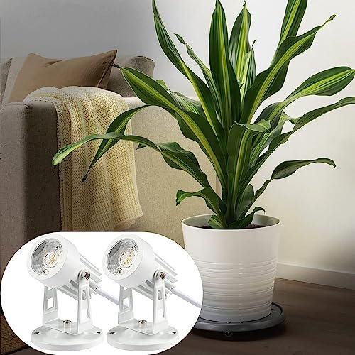 2 Pack LED Spot Lights Indoor for Plants Uplights Lamp Accent Lighting Decor 120V Warm White Up Spotlight 5.9 FT Cord with Floor Foot Switch (Base and Stake Included) (White)