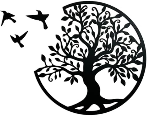 SENTOP HDF0504 Arbre de Vie, Image Sculptée sur Mur en Bois pour Usage Intérieur, Décoration Art en Bois (Noir, 40 cm)