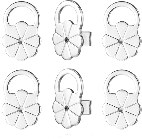 3 Paar Ohrstecker Verschluss,Verschlüsse Silber für Ohrstecker Ohrring,Hypoallergener Ohrring Stopper,Ohrring Heber Edelstahl,Einstellbare Ohrringlifter,für Schwere Ohrringe, Ohrringverschlüsse-Ersatz