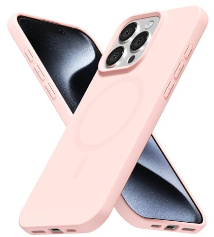 LoeoeL for iPhone 15 Pro Case Silicone Mag Safe, Compatible with Magsafe Ultra Slim Thin Magnetic Phone Case for Women Girls, Soft Rubber Gel Matte TPU Solid Color Minimalist Cover, Light Pink