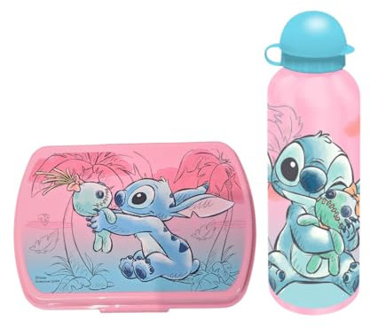 My sweety pop – Ensemble repas - Boîte à goûter + Gourde - Lunch box – Hydratation - Pour enfant - Crèche - Maternelle - Ecole - Vacances - Repas - Idée Cadeau (Stitch - Rose/Bleu)