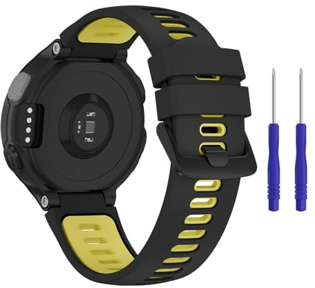 Vancle Armband für Garmin Forerunner 735XT Armband,Silikon Sport Ersatzarmbänder Uhrenarmband für Garmin Forerunner 735XT 235 235 Lite 230 220 620 630(Schwarz Gelb)