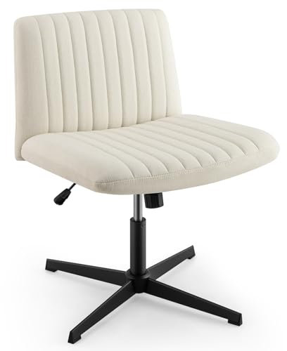 COSTWAY Schneidersitz Stuhl, Drehstuhl ohne Armlehnen, Schreibtischstuhl mit breiter Sitzfläche, Bürostuhl mit Kreuzfuß, höhenverstellbar, Wippfunktion, modern (Beige)