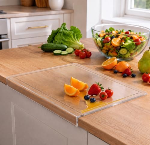 Acrylic Cutting Board with Juice Groove, Non Slip Clear Cutting Board with Counter Lip, 17.5x13.5 Inch Cutting Boards for Kitchen Countertop, Dough Mat, Kitchen Gadgets 2024, Gifts for Women