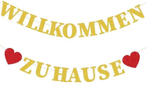 Litinliv Willkommen Zuhause Girlande, Willkommen Zuhause Banner, mit 1 Rolle Goldband, Golden Willkommen Zuhause Deko Banner, für Dekoration Familie Partei