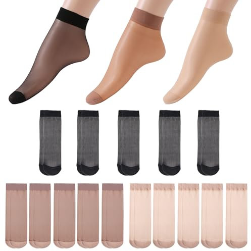 JSTHHTT 15 Paia Calze di Nylon Donna Trasparenti, Gambaletti Velati Traspiranti per Ufficio - Taglia Unica