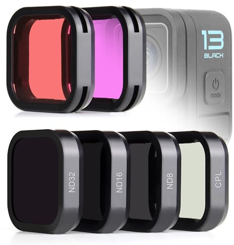 SOONSUN Lot de 6 filtres d'objectif avec filtres rouges magenta CPL ND8 ND16 ND32 pour caméra GoPro Hero 13 noire, filtre polarisant circulaire à densité neutre et filtre de plongée pour Go Pro 13