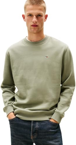 Tommy Jeans Herren Sweatshirt Regular Fit Flag Fleece Rundhalsausschnitt, Grün (Utility Sage), S