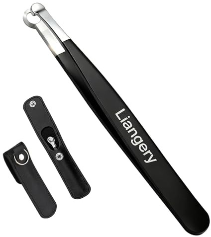 Liangery Nose Tweeezers, Manual Nose Hair Trimmer for Men- Stainless Steel Precision Blades with Leather Case, Nasal Hair Cutter Tweezers for Eyebrow, Ear & Facial Hair Grooming Tool (Black)
