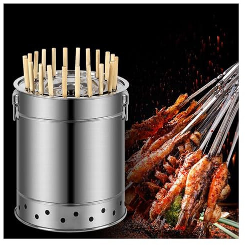 Gril À Charbon D'extérieur Gril Suspendu Sans Fumée Gril de Barbecue Portable en Acier Inoxydable Conception de Séparation de L'huile Et du Carbone Gril À Baril Rond for Barbecue Fête Camping(30x35cm/