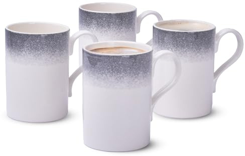 Portmeirion Potter's Mist Breakfast Mug (Set of 4) - 9oz White Ceramic Mugs with Grey Mist Pattern - Microwave, Dishwasher, Freezer Safe Earthenware Mugs for Tea & Coffee Lovers (Grey)