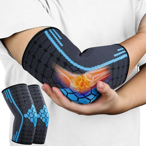 AOOWU Tutore Epicondilite Gomito, 2 pezzi Elastica Tutore Gomitiere, Fascia Supporto Gomiti durante, per Epicondilite, Tendinite, Gomito del Tennista, Golfista, Sport, Bodybuilding, Unisex Uomo-Donna