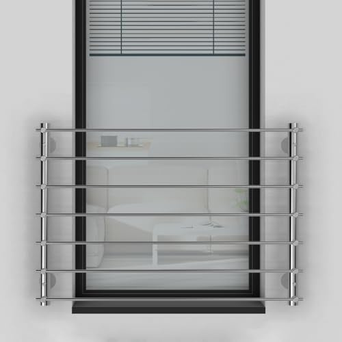 Edelstahl V2A Französischer Balkon, Querstabgeländer, Außenbefestigung. Verschiedene Größen: 100x90 cm bis 185x90 cm. Inkl. Montageset (Montageset Mauerwerk, 156 x 90 cm)
