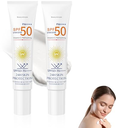 2PCS Vitamin C Sonnencreme LSF 50+, Feuchtigkeitsspendender Gesicht Sonnenschutz mit UVA/UVB Schutz, Leichte Sonnenmilch für Gesicht & Körper, Tragbarer Sonnencreme Lsf 50