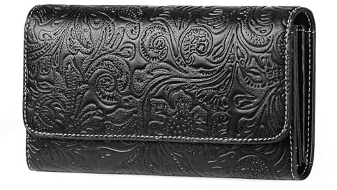 GOIACII Geldbörse Damen Groß Portemonnaie für Frauen Leder Große Kapazität Geldbeutel mit RFID Blocking und 13 Kartenfächer Schwarz