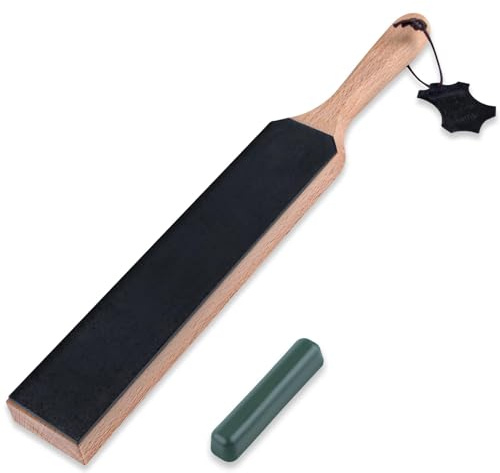 LEONTOOL 2 Pcs Leather Strop Kit Double Sided Sharpening Paddle Block Sharpener with Polishing Compound Knife Stropping Tool Set for Metal Surface Polishing Leather Honing Strop