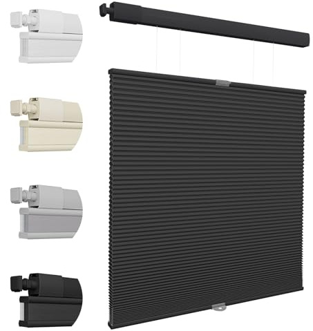 Keego No Drill Blinds Blackout Top Down Bottom Up Pleated Blinds Thermal Cordless Cellular Shades for Windows (Black, 134cm W x 120cm H)
