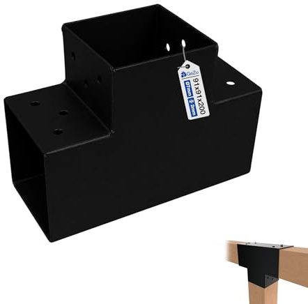 GeZu Impex Post Connector T 91 x 91 mm | Powder Coated Black Pergola T Shape 3 Beam Post Connector Corner Pavilion Bracket