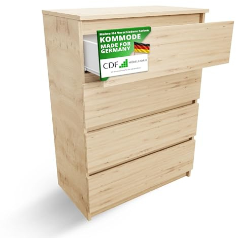 CDF Kommode Eiche Artisan mit 4 Schubladen 97 cm Hoch Sideboard Schmale Komode Schlafzimmerkommode für Flur Büro Schlafzimmer Wohnzimmer Schubladenschrank Regal mit Schubladen Schrank Möbelstück