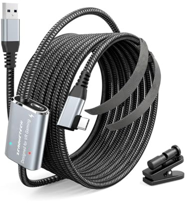 ZeroneTeck Cable Link 5m, compatible con Meta Oculus Quest 3s Quest 3 2 1 Quest Pro, Pico 4 Accesorio y PC Steam VR, Cable de enlace USB 3.0 de alta velocidad de transferencia de datos USB C