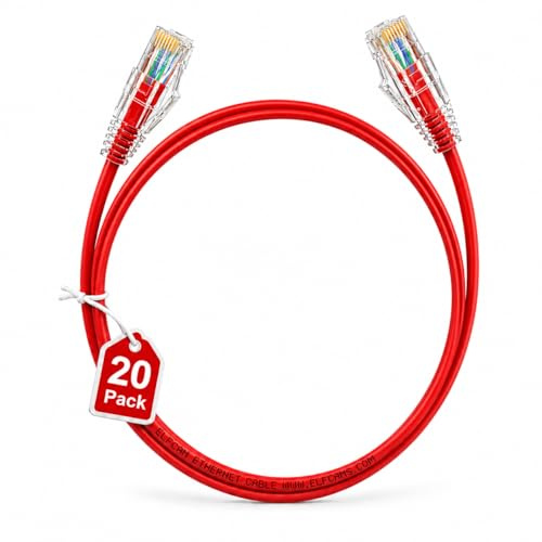 Elfcam - Set di 20 cavi Ethernet Cat 6A, ultra sottile 10 Gbps 28 AWG UTP OD3,6 mm 500 MHz, cavi in rame puro Cat6a fine 10 GB per data center, 1,5 m